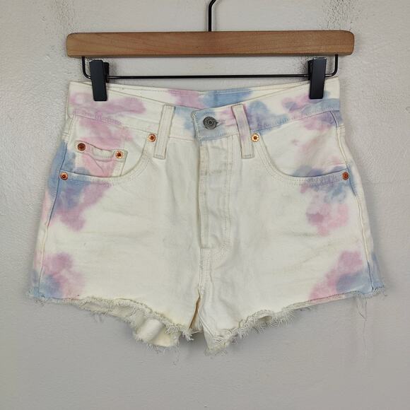 Levi's‎ 501 Original Shorts Womens 25 Pastel Tie Dye Cut Offs Button Fly Grunge - Picture 1 of 9